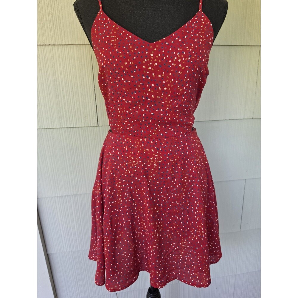 Audrey 3+1 Red Polka Dot Mini Dress with Tie Back Straps Size Medium M - READ -